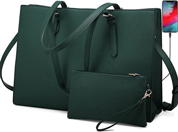Amazon.com: LOVEVOOK Laptop Bag for Women, Fashion Computer Tote Bag Large Capacity Handbag, Leather Shoulder Bag Purse Set, Professional Business Work Briefcase for Office Lady, 2PCs, 15.6-Inch, Deepgreen : Electronics