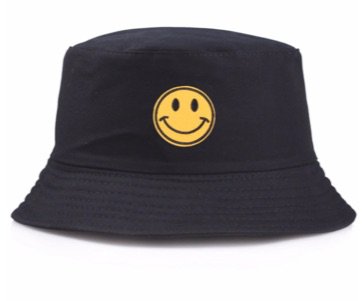 black smiley bucket hat