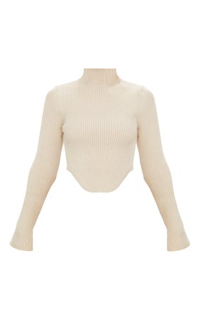 Petite Stone High Neck Curve Hem Sweater | PrettyLittleThing USA