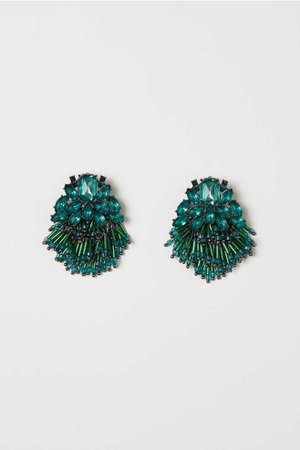 Earrings with sparkly stones - Dark green - Ladies | H&M GB