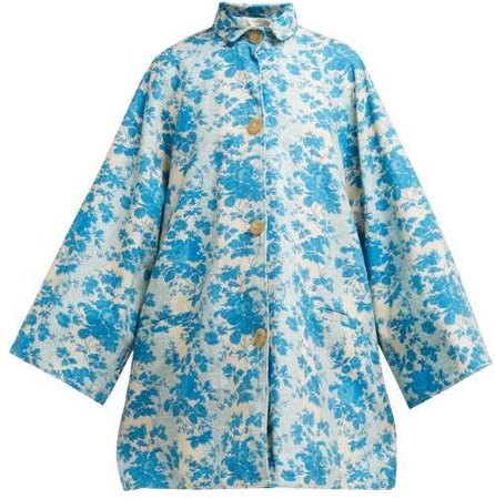 By Walid - Poppy Floral Print Cotton Coat - Womens - Blue Print