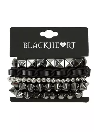 Blackheart Spike Stud & Chain Bracelet Set