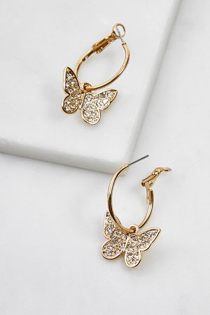 Diamante Butterfly Drop Hoop Earrings | Urban Outfitters UK