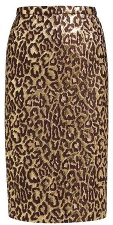 Oncidium Leopard Brocade Pencil Skirt - Womens - Leopard