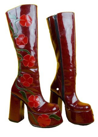 red vintage patent leather boots