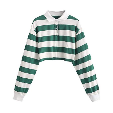 GREFER Womens Casual Blouse Drop Shoulder Striped Crop Pullover Sweatshirt Tops (XL, Q-Green) at Amazon Women’s Clothing store