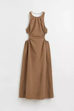 Gathered cut-out dress - Dark beige - Ladies | H&M GB