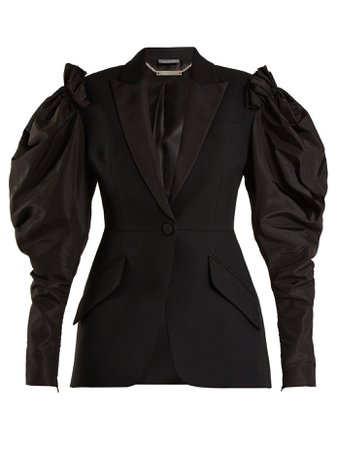 ALEXANDER MCQUEEN Contrast-sleeve Wool-blend Blazer In Black