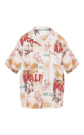 Cream Amalfi Island Print Button Up Beach Shirt | PrettyLittleThing USA