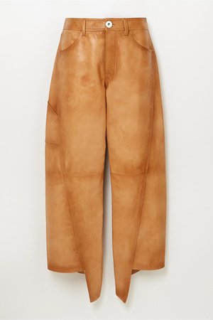 Lanvin | Asymmetric cropped leather straight-leg pants | NET-A-PORTER.COM