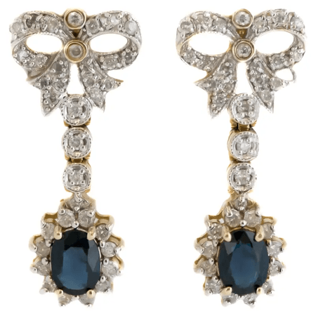 1950s Blue Sapphire, Diamond and 14 Karat Gold Two-Tone Chandelier Earrings