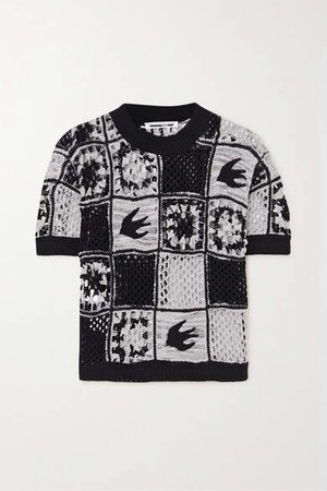 Kaio Patchwork Crocheted Cotton T-shirt - Black