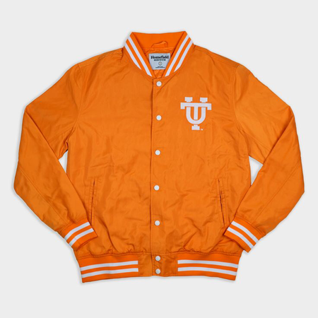 orange men’s varsity jacket