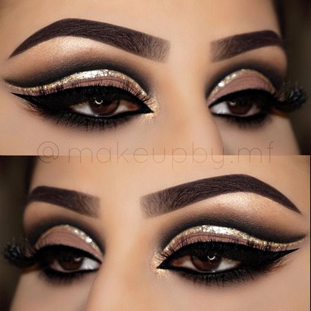Gold Glitter & Brown Smokey Eye Makeup