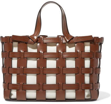 Trademark - Frances Caged Leather And Canvas Tote - Tan