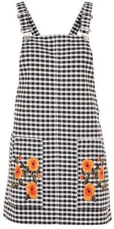 Topshop Moto gingham embroidered pinafore dress