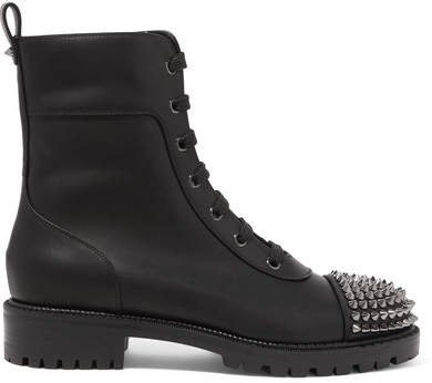Spiked Leather Ankle Boots - Black