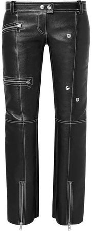 Zip-embellished Textured-leather Straight-leg Pants - Black