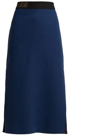 Ff Jacquard Wool Crepe Midi Skirt - Womens - Dark Blue