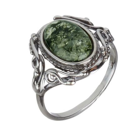 Sterling Silver and Baltic Green Amber Ring "Georgine" - GIA Certified