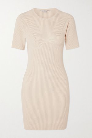 Ribbed Cotton-blend Mini Dress - Beige