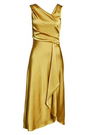Taylor Dresses Wrap Front Sleeveless Satin Cocktail Midi Dress gold