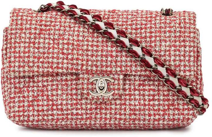 Pre-Owned Tweed Double Flap Chain Shoulder Bag