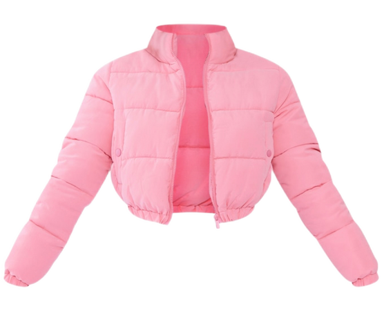 PLT- pink peach skin cropped bubble puffer jacket