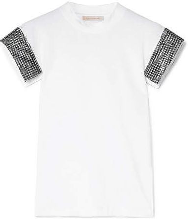 Crystal-embellished Cotton-jersey T-shirt - White