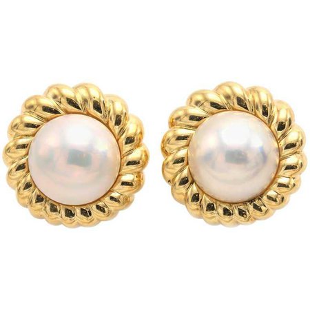 Tiffany and Co. 18 Karat Mabe Pearl Pierced Earrings For Sale at 1stdibs