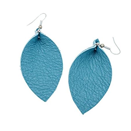 Amazon.com: Genuine Leather Earrings/Teal/Leather Leaf Earrings/Joanna Gaines Earrings/Statement Earrings/Medium / 2.5" x 1.25" : Handmade Products