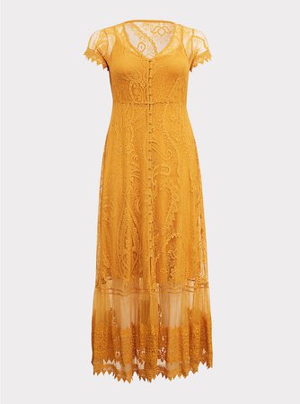 Yellow Lace Button Maxi Dress | Torrid