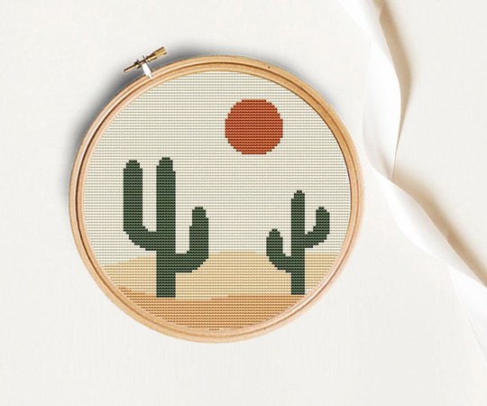 Desert sun cross stitch pattern Abstract landscape Boho | Etsy