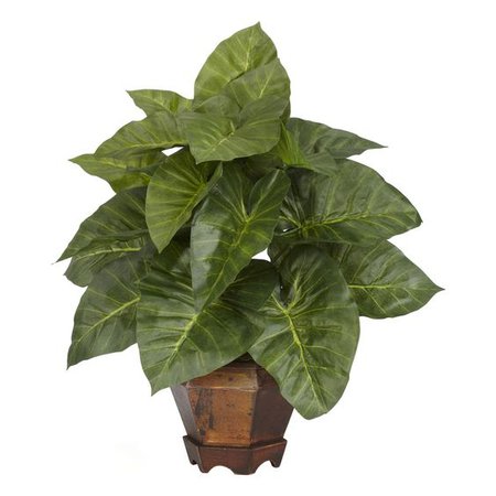 Nearly Natural Taro with Vase Silk Plant, Green (Wood)