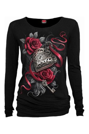 Heart Locket Black Longsleeve Gothic Top by Spiral Direct