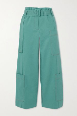 Light blue + NET SUSTAIN Roman belted organic cotton-twill straight-leg pants | Stine Goya | NET-A-PORTER
