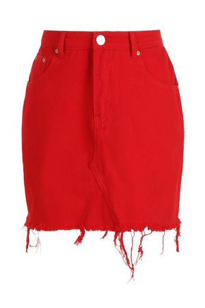 Minifalda en denim rojo intenso | Boohoo