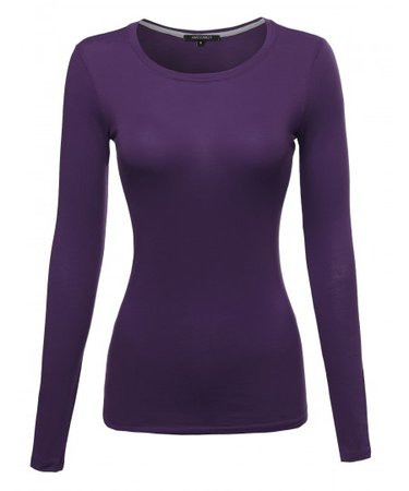 Basic Lightweight Cotton Long Sleeve Crewneck Shirt Top | 14 Purple