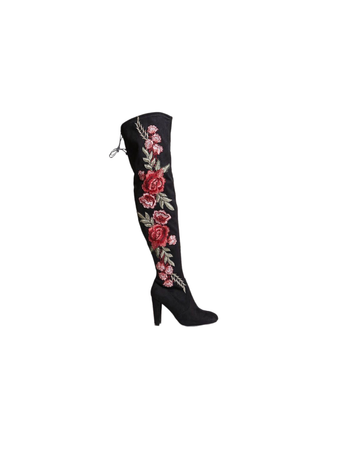 black embroidered floral boots shoes