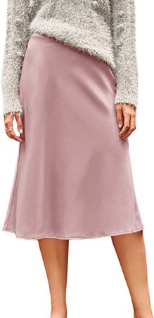 Amazon.com: Verdusa Women's Elegant High Waist Satin A Line Flared Midi Skirt Pink XL : Clothing, Shoes & Jewelry