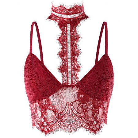 Wholesale High Neck Lace Crop Top With Choker L Wine Red Online. Cheap Pink Lace Crop Top And High Neck Bathing Suit Top on Rosewholesale.com