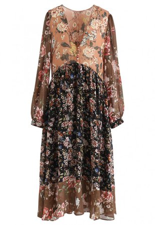 Scattered Floral Buttoned Chiffon Dress - NEW ARRIVALS - Retro, Indie and Unique Fashion
