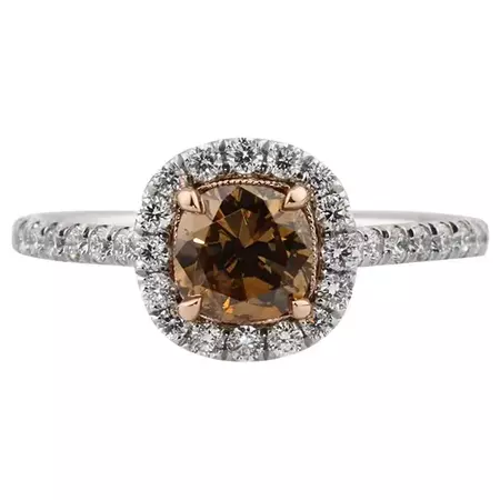 Mark Broumand 1.67 Carat Fancy Yellow Brown Cushion Cut Diamond Engagement Ring For Sale at 1stDibs