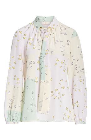 Tory Burch Patchwork Tie-Neck Blouse