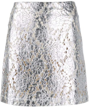 metallic-effect lace mini skirt