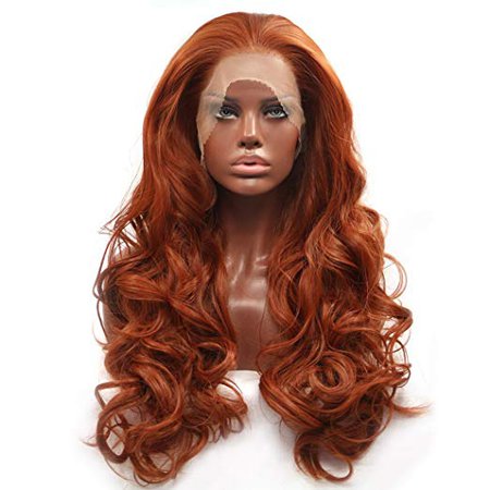 Amazon.com : BESTUNG Copper Red #350 Lace Front Wigs for Women Long Body Wavy Free Part Glueless Synthetic Wig Heat Resistant Half Hand Tied Replacement Full Hair Wig 20 Inch : Beauty