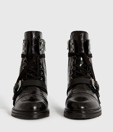 ALLSAINTS UK: Womens Donita Leather Crocodile Boots (black)