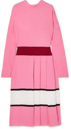 Pleated Color-block Crepe Midi Dress - Pink
