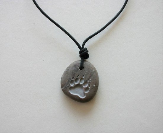 Bear Paw Necklace Engraved Stone Bearpaw Pendant | Etsy