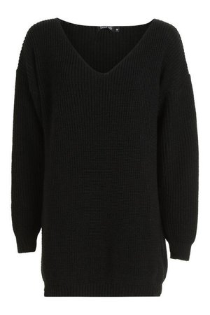 V Neck Sweater Mini Dress | Boohoo